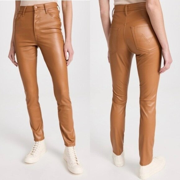 Mother Cashew Brown Vegan Leather High Waisted Rail Skimp Jeans Size 28 - Picture 1 of 10